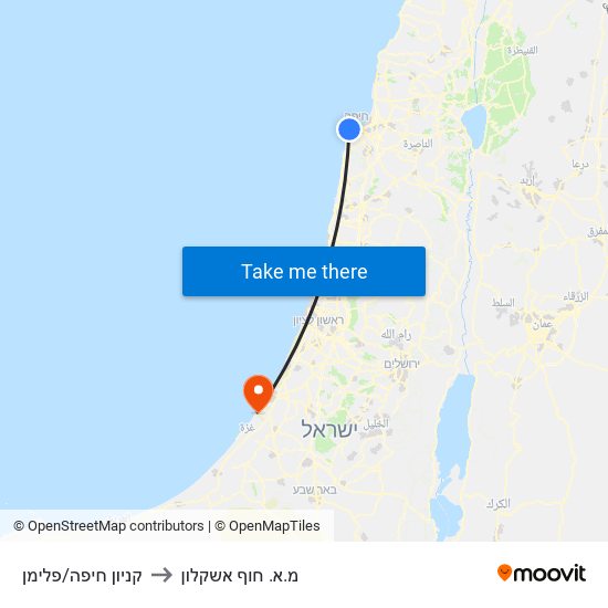 קניון חיפה/פלימן to מ.א. חוף אשקלון map