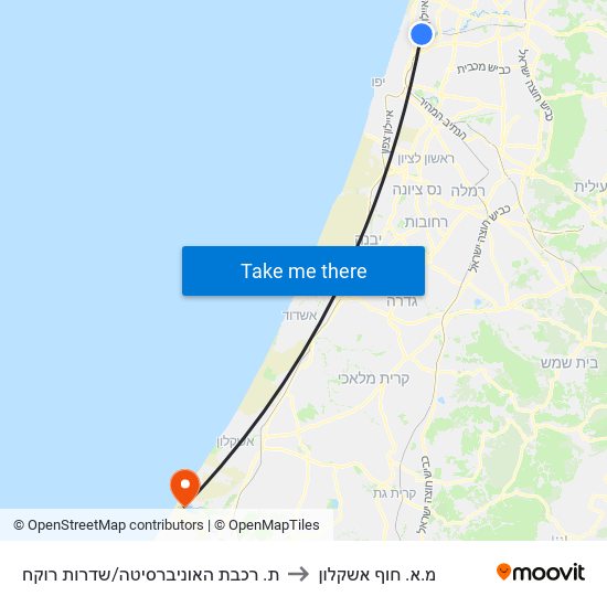 ת. רכבת האוניברסיטה/שדרות רוקח to מ.א. חוף אשקלון map