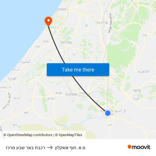 רכבת באר שבע מרכז to מ.א. חוף אשקלון map