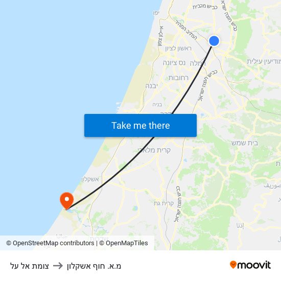 צומת אל על to מ.א. חוף אשקלון map