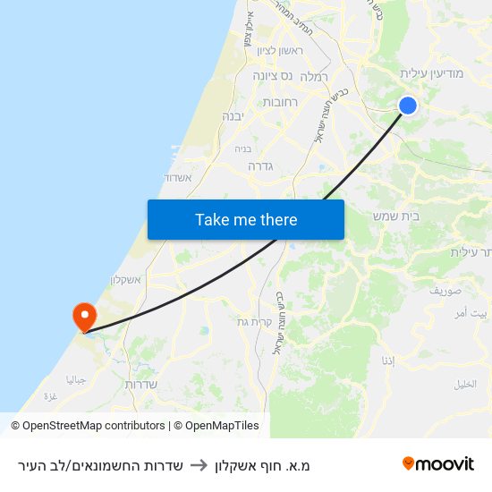 שדרות החשמונאים/לב העיר to מ.א. חוף אשקלון map