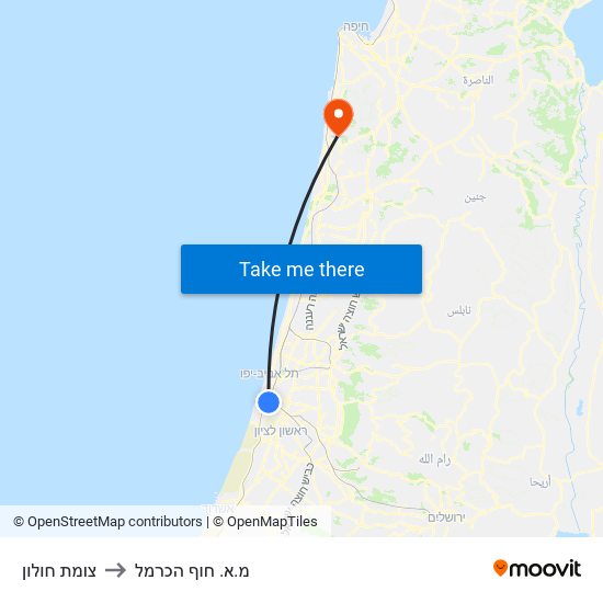 צומת חולון to מ.א. חוף הכרמל map