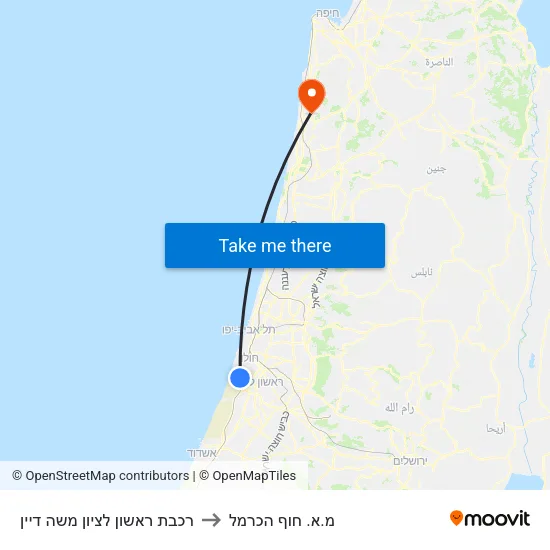 רכבת ראשון לציון משה דיין to מ.א. חוף הכרמל map