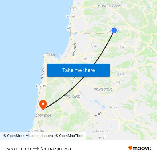 רכבת כרמיאל to מ.א. חוף הכרמל map