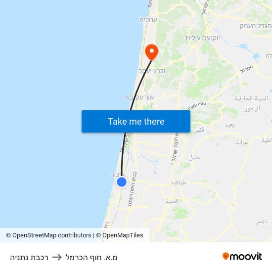 רכבת נתניה to מ.א. חוף הכרמל map