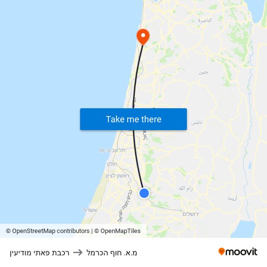 רכבת פאתי מודיעין to מ.א. חוף הכרמל map