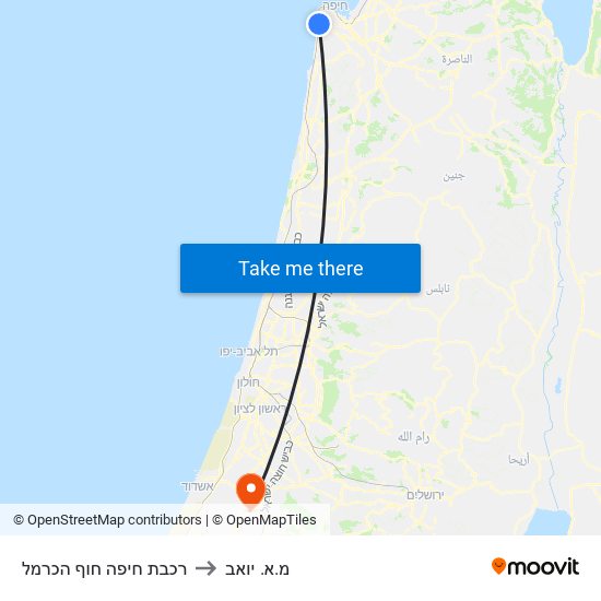 רכבת חיפה חוף הכרמל to מ.א. יואב map