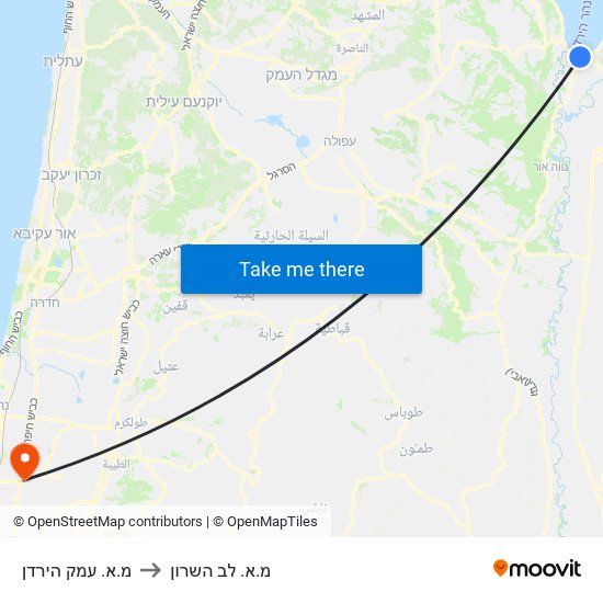 מ.א. עמק הירדן to מ.א. לב השרון map