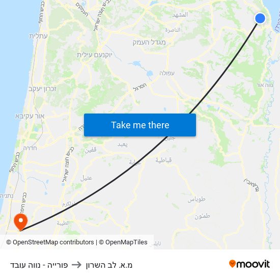 פורייה - נווה עובד to מ.א. לב השרון map