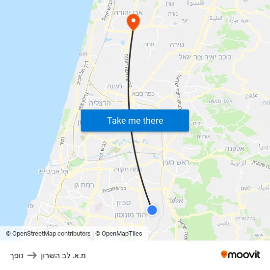 נופך to מ.א. לב השרון map