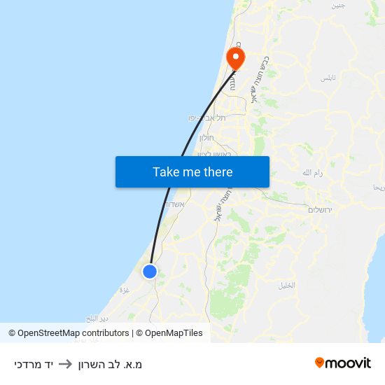 יד מרדכי to מ.א. לב השרון map