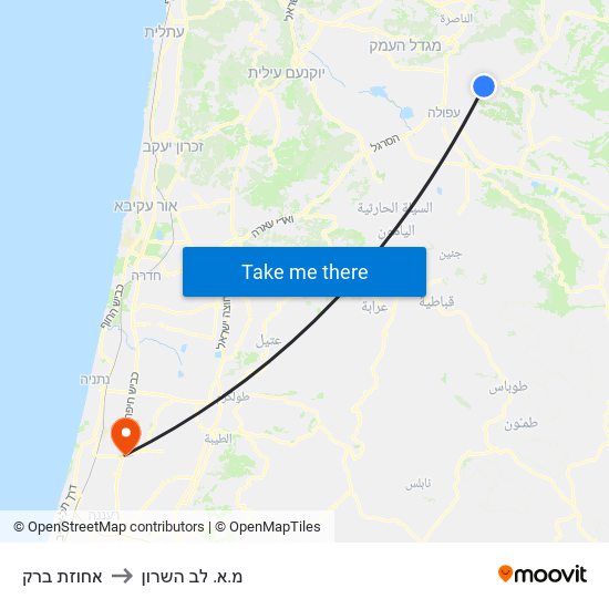 אחוזת ברק to מ.א. לב השרון map