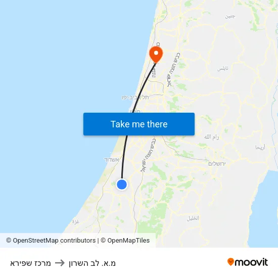 מרכז שפירא to מ.א. לב השרון map