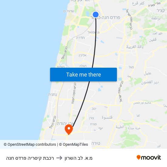 רכבת קיסריה פרדס חנה to מ.א. לב השרון map