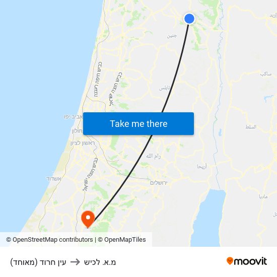 עין חרוד (מאוחד) to מ.א. לכיש map