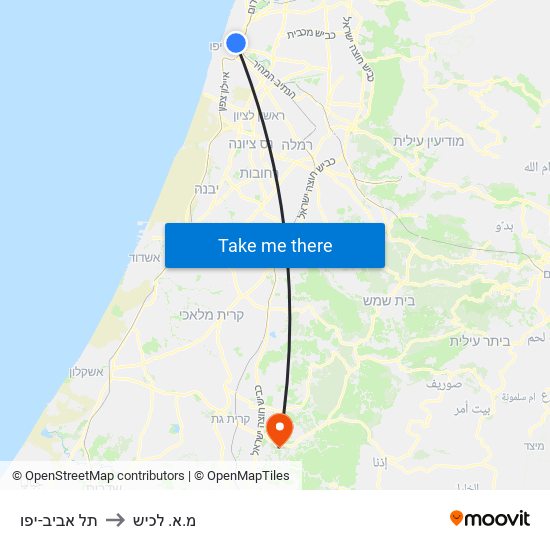 תל אביב-יפו to מ.א. לכיש map