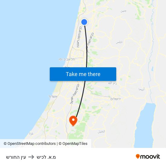 עין החורש to מ.א. לכיש map