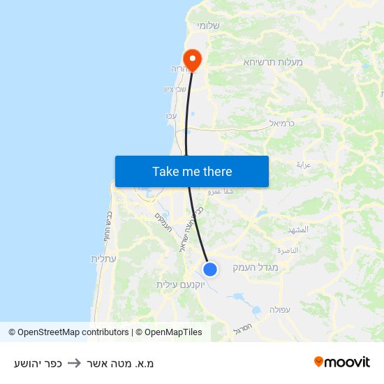 כפר יהושע to מ.א. מטה אשר map