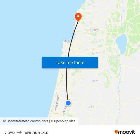 טייבה to מ.א. מטה אשר map