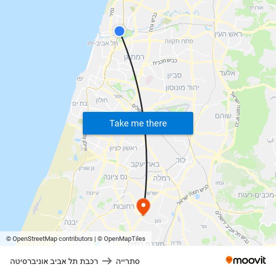 רכבת תל אביב אוניברסיטה to סתרייה map