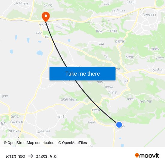 כפר מנדא to מ.א. משגב map