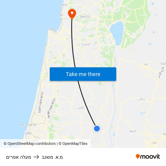 מעלה אפרים to מ.א. משגב map