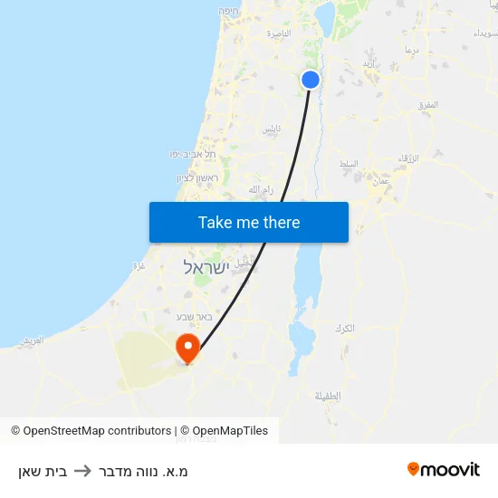 בית שאן to מ.א. נווה מדבר map