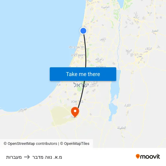 מעברות to מ.א. נווה מדבר map