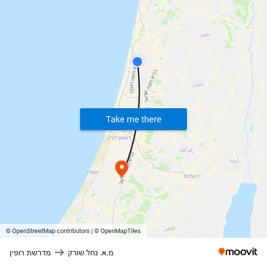 מדרשת רופין to מ.א. נחל שורק map