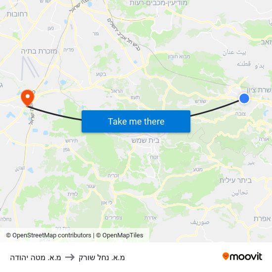מ.א. מטה יהודה to מ.א. נחל שורק map