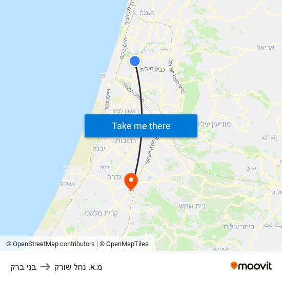 בני ברק to מ.א. נחל שורק map