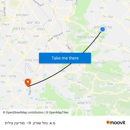 מודיעין עילית to מ.א. נחל שורק map