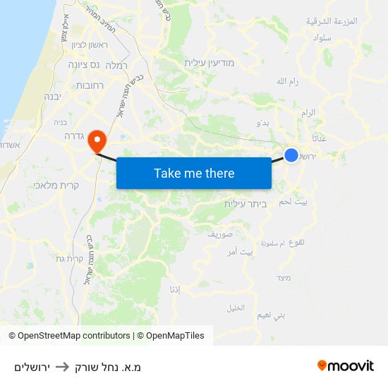 ירושלים to מ.א. נחל שורק map