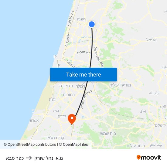 כפר סבא to מ.א. נחל שורק map