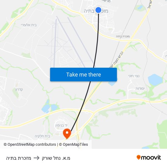 מזכרת בתיה to מ.א. נחל שורק map