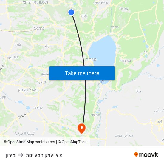 מירון to מ.א. עמק המעיינות map
