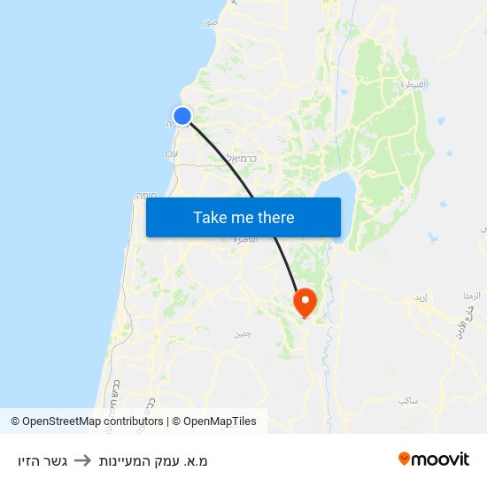 גשר הזיו to מ.א. עמק המעיינות map