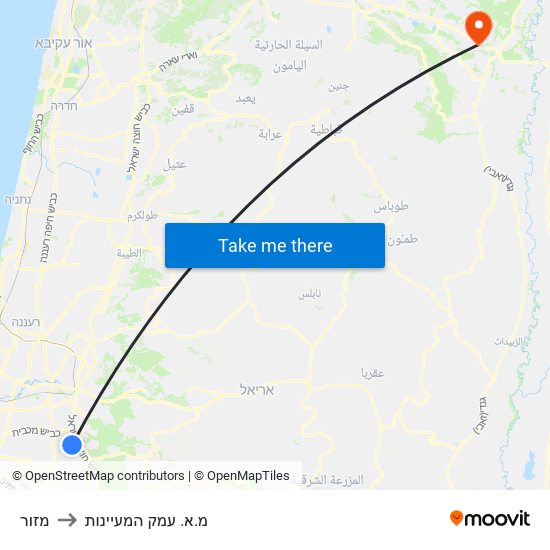 מזור to מ.א. עמק המעיינות map