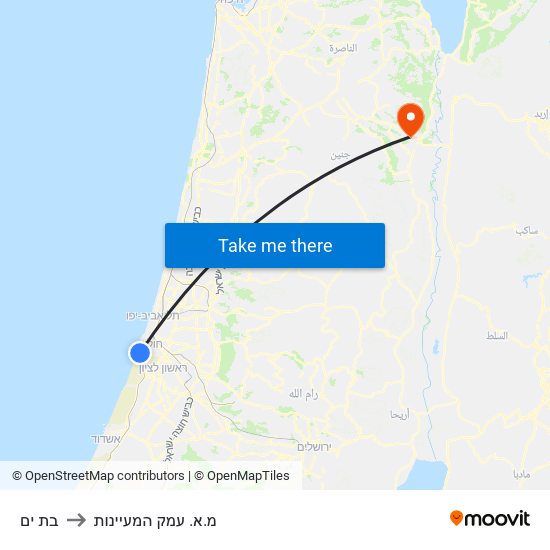 בת ים to מ.א. עמק המעיינות map