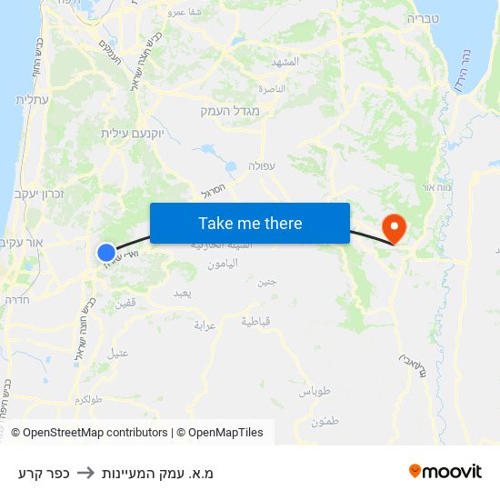 כפר קרע to מ.א. עמק המעיינות map