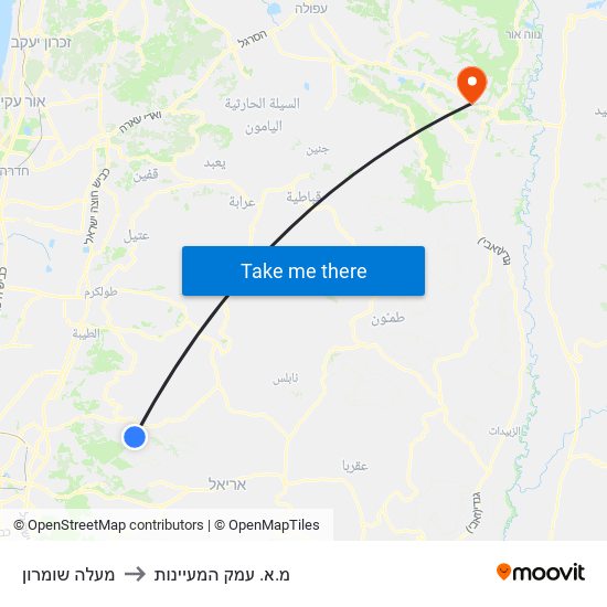 מעלה שומרון to מ.א. עמק המעיינות map