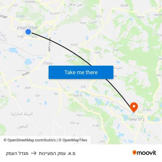 מגדל העמק to מ.א. עמק המעיינות map