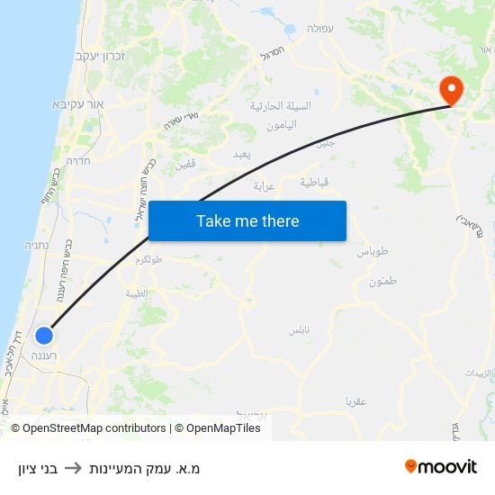 בני ציון to מ.א. עמק המעיינות map