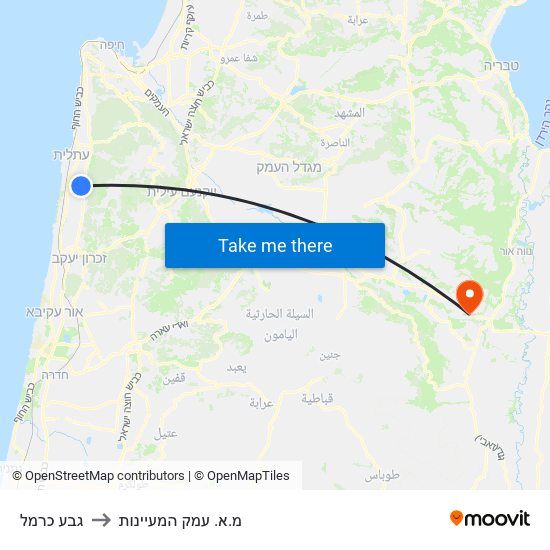 גבע כרמל to מ.א. עמק המעיינות map