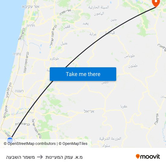 משמר השבעה to מ.א. עמק המעיינות map