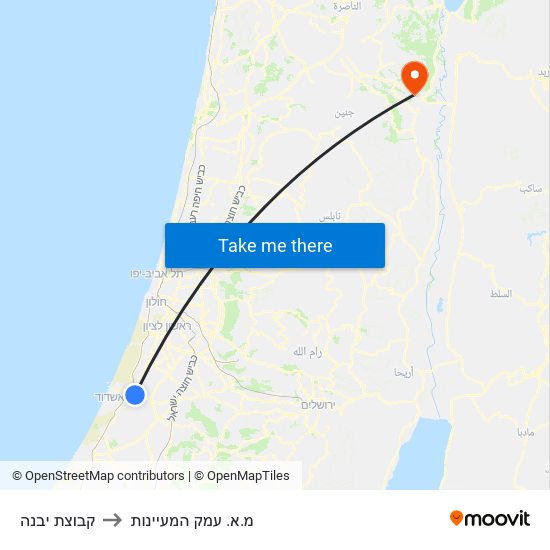 קבוצת יבנה to מ.א. עמק המעיינות map