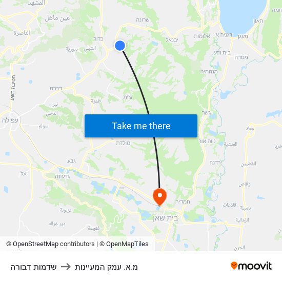 שדמות דבורה to מ.א. עמק המעיינות map