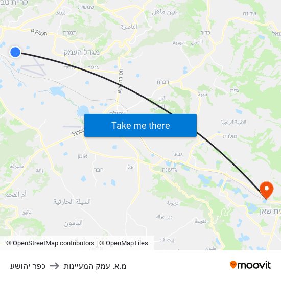 כפר יהושע to מ.א. עמק המעיינות map