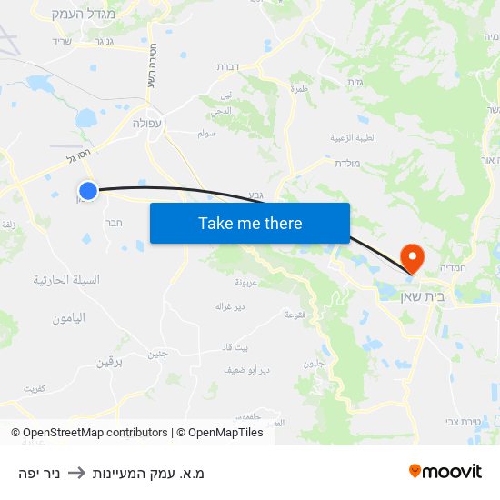 ניר יפה to מ.א. עמק המעיינות map