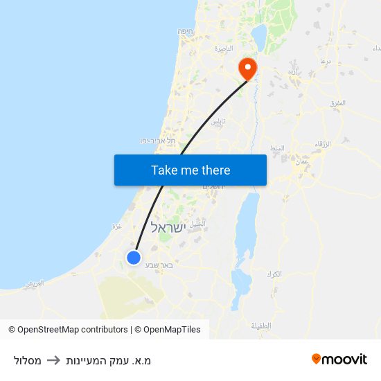 מסלול to מ.א. עמק המעיינות map